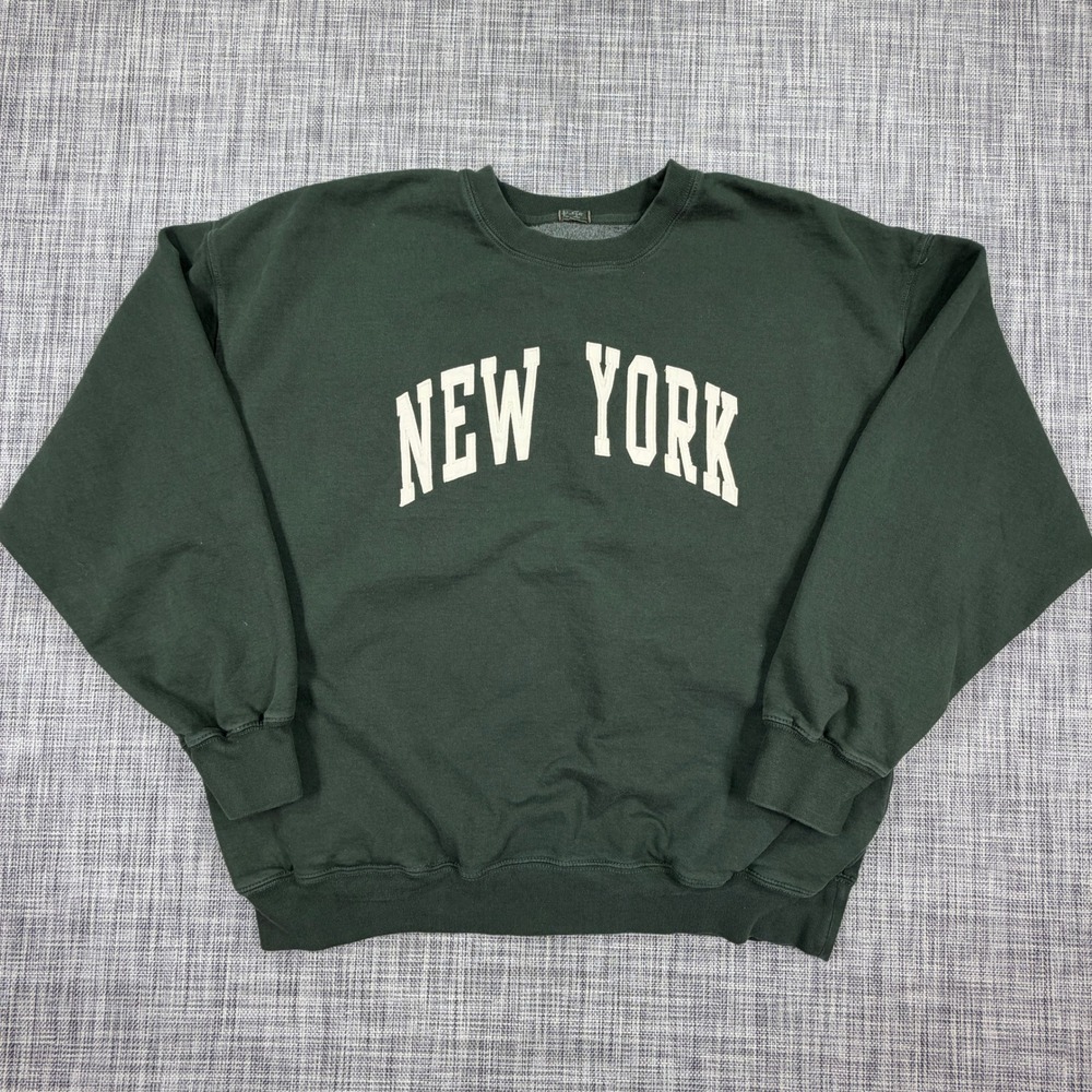John Galt Womens New York Crewneck Sweatshirt Dark Green Graphic Print One Size